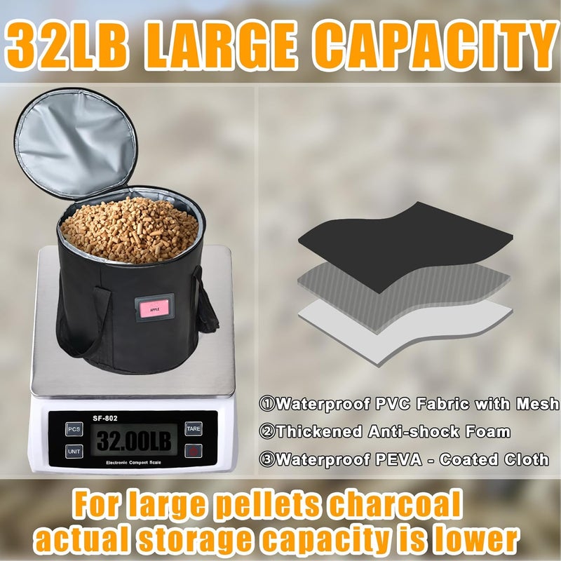 TOHONFOO Upgraded 2PCS 32LBS Pellet Grills Stay Dry Pellet Bin - Wood Pellet Storage Bag Container - Smoker Pellet Dispenser - Anti-Shock Foam Layer Reduces Wood Pellets/Charcoal Chipping - Image 3